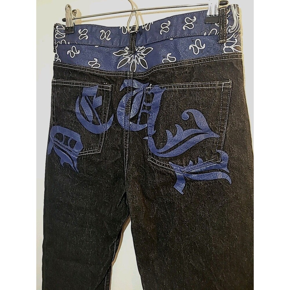 "Knock Knock" Baggy Jeans Streetwear Devil Printed Hip Hop Black Sz S Y2K